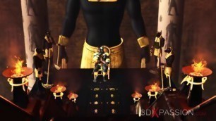 Ancient Egypt. Anubis Plays With A Hot Black Girl In The Temple