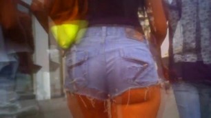 Candid Tanned Brunette Ass in Cut Off Jean Short Shorts