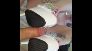 Step Daughter Wears Heels and Gives Dad a Foot Job
