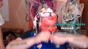 Sexy Fat Man Rubs Paint On Himself While Getting Jizzed On