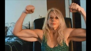 Granny with floppy triceps flexes her remarkable biceps