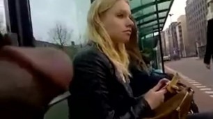 Jerking in front of hot Blonde on bus station