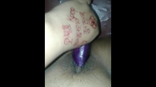 Horny arab girl with eggplant