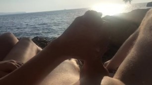 A Sunset Handjob on a Nudist Beach with a Happy ending