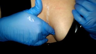 Busty Babe Gives Wet Handjob To Thick Cock To Get A Creamy Load On Her 36DD Tits Wearing Latex